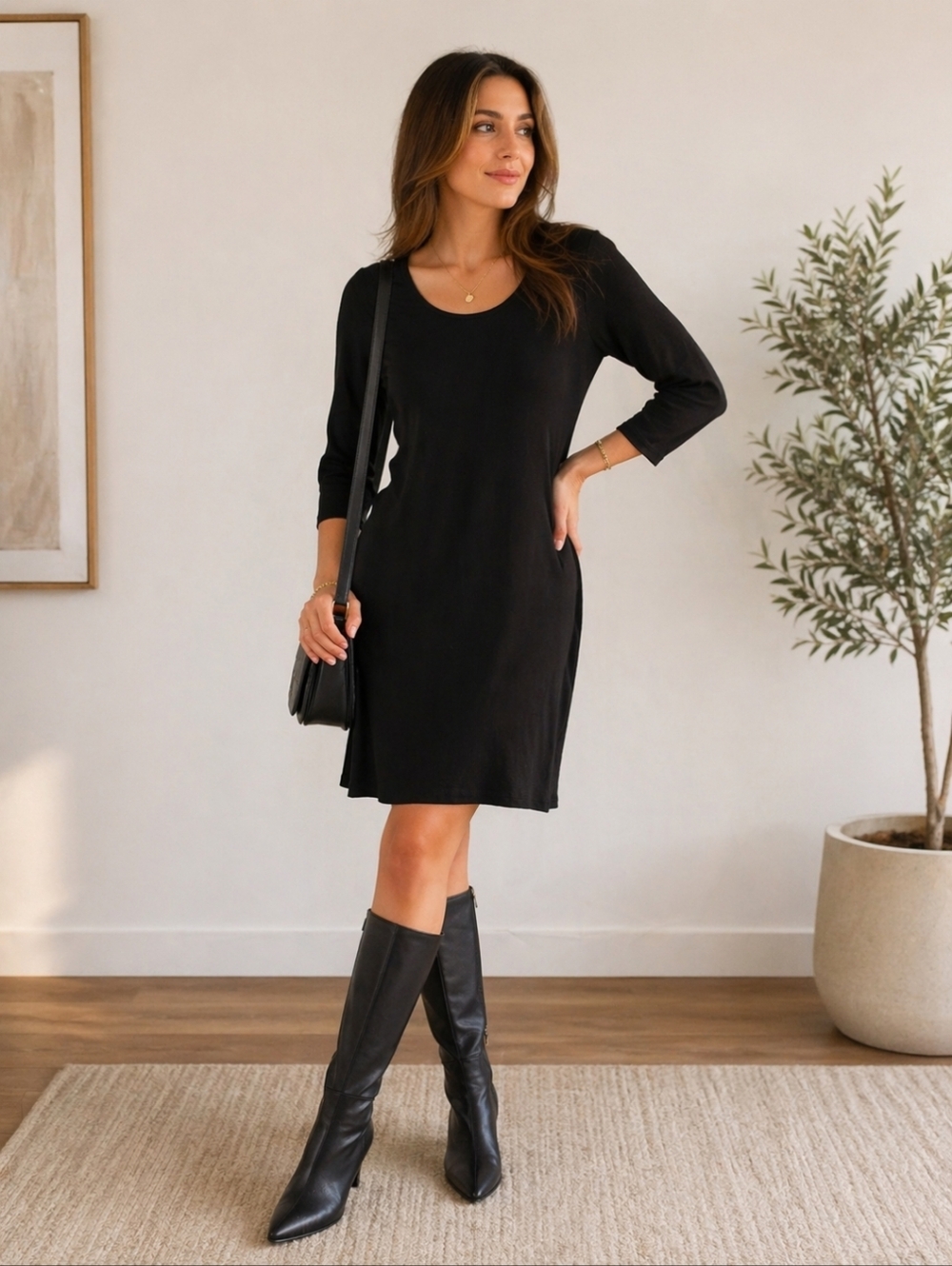 Garnet Hill‎ Tencel Lyocell Knit Dress Size Small Black Condition: